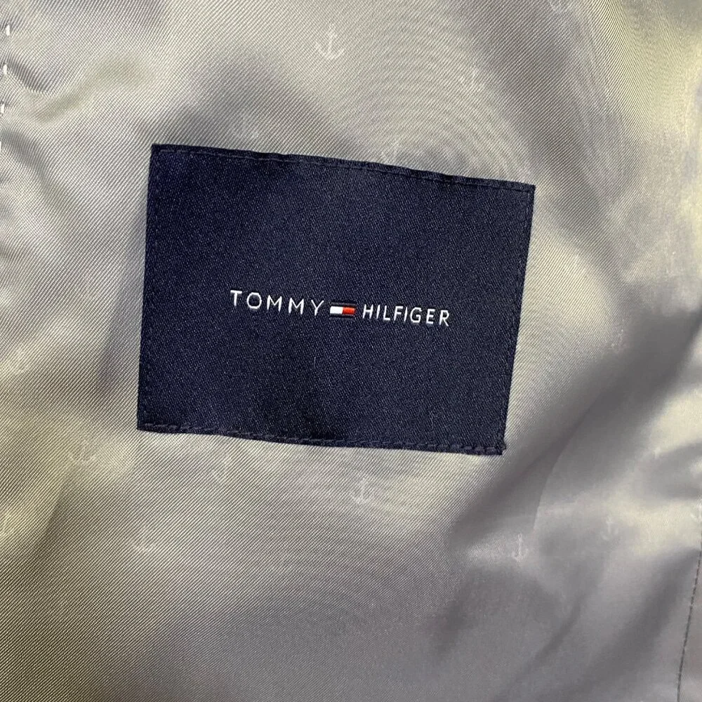 Tommy Hilfiger Mens Gray Windowpane Blazer Jacket 42R Wool Blend Lined Academia